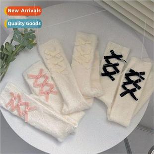 flocking bow mid girls cal warm winter thickened Japanese