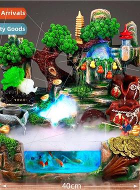 Rockery flowing glass fish pond imitation jade cabbage craft