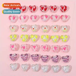 peach bea painted loose beads heart glaze drop oil hand mple