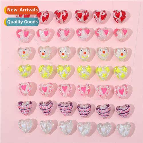 mple hand-painted oil drop glaze peach heart beads loose bea