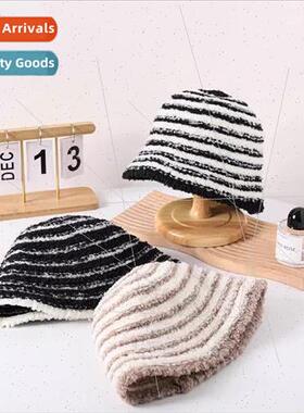 Striped fisherman hat female fall and winter big head circum