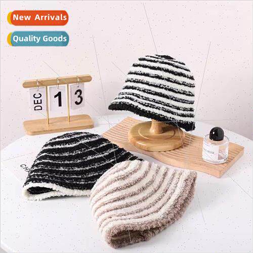 Striped fisherman hat female fall and winter big head circum