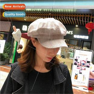 plaid octagonal beret Hat literary fashion Japanese womens