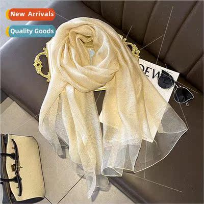 Mulberry silk champagne color silk scarf new womens long  fa