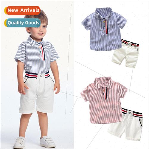 Hot  boys suit striped pullover short sleeve shirt elasticiz