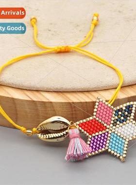 Handmade woven color clashing pentagram accessories women hu