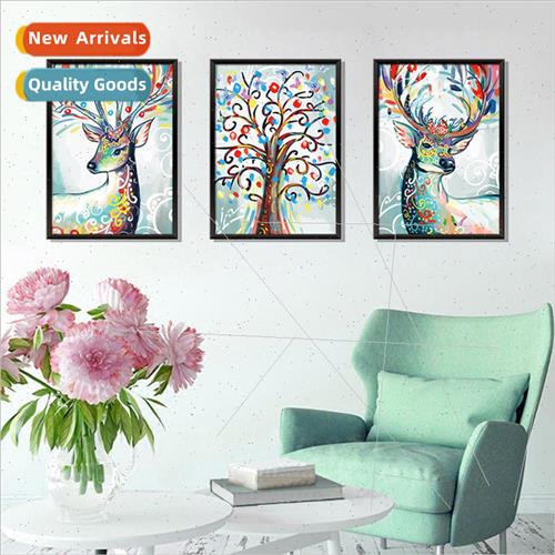 XL8327 three-dimensional triptych watercolor moose wall stic