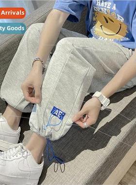 Wide-legged pants mens summer 2021 new thin section drawstri