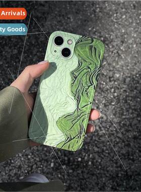 适用 iPhone13promax art ins green pleated apple 12 phone cas