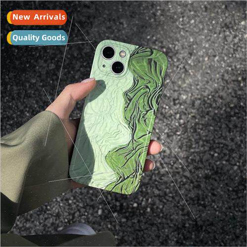 适用 iPhone13promax art ins green pleated apple 12 phone cas