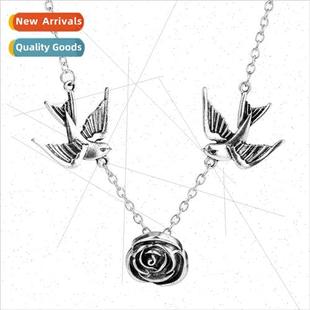 bird rose necklace personalized pea Jewelry creative vintage