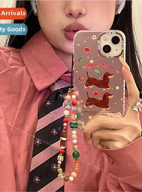 Niche plating cartoon dachshund 适用 iPhone 14 chain 15ProMa
