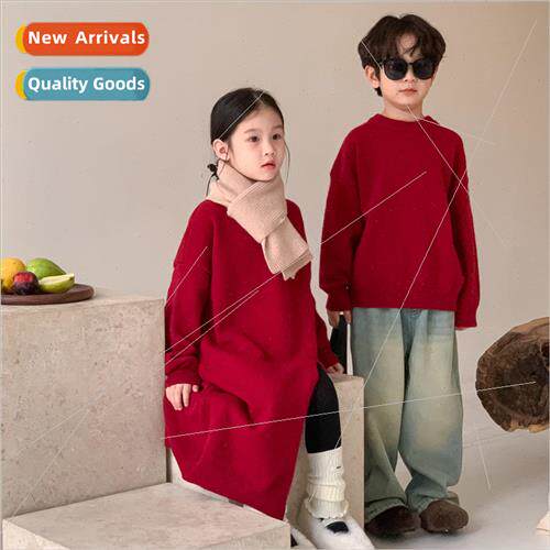 Childrens sweater 2023 winter boys and girls Korean solid co