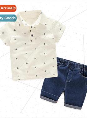 Boys T-shirts short-sleeved polo lapel denim shorts Hot