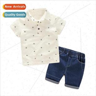 short sleeved shorts Hot denim shirts lapel Boys polo