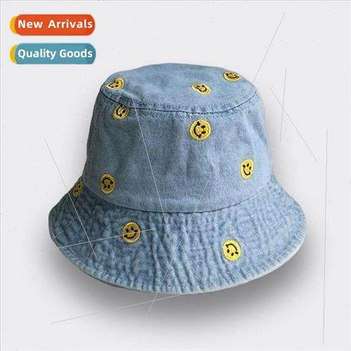 Japanese chic cute smiley face denim fisherman hat female su