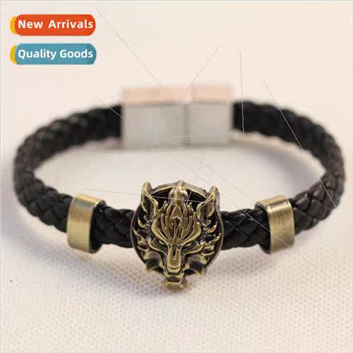 Final Fantasy Wolf Head  Leather Alloy Bracelet Bracelet Bra