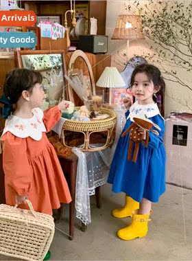girls embroidered lapel dress 2022 spring new Korean childre