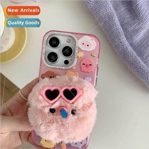 Plush Cute Pink Sunglasses Holder 适用 iPhone 14 Case 15ProM