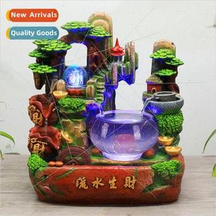 with glass room water desk living fountain tank Rockery fish