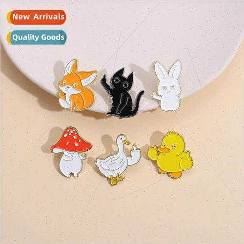 Middle Finger Animal Alloy Badge Mushroom Fox Kitten Rabbit