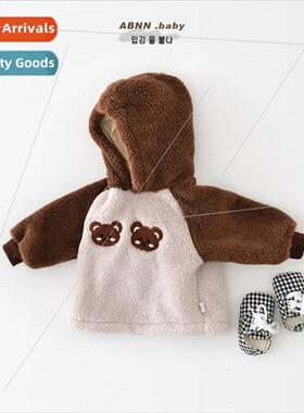 Baby sweater fall and winter Korean  of the hooded coral fle