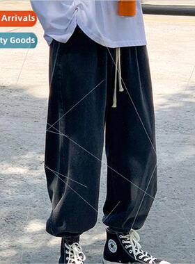 Mens pants ins Hong Kong  elastic waist jeans loose wide-leg