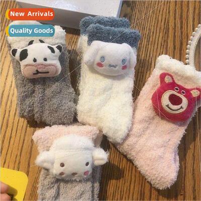 Strawberry Bear Coral Velvet Socks White Lolita Cute Cartoon