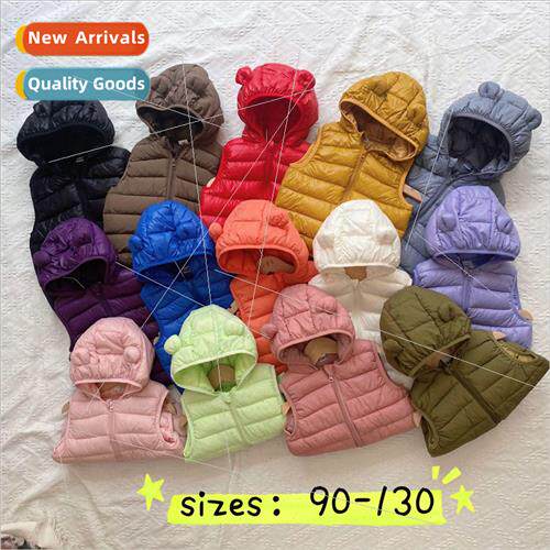 Childrens vest hooded ears solid color down cotton vest boys