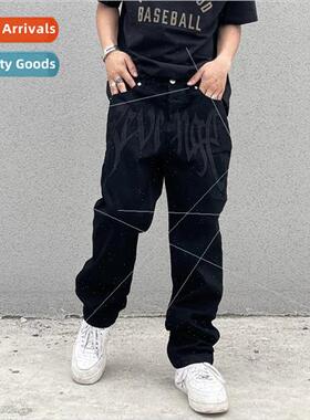Black denim pants men and women national high set American r