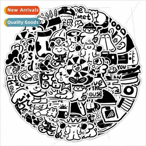 60 cartoon Korean black and white graffiti stickers decorati