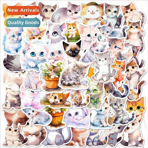 50 Botanical Watercolor Cat Doodle Stickers Painting Laptop