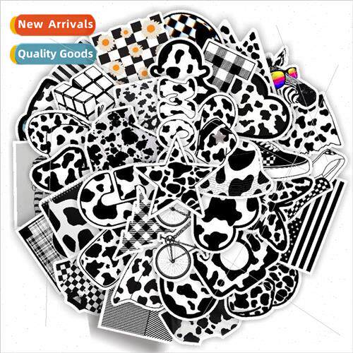 50 new black and white fresh girl cow color stickers cute wa