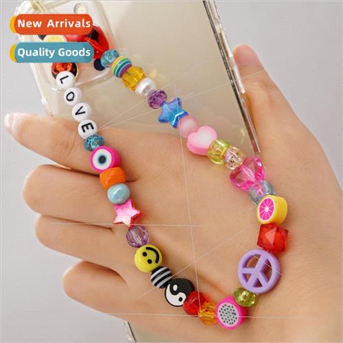 Wind cell phone lanyard acrylic letters beads pentagram peac