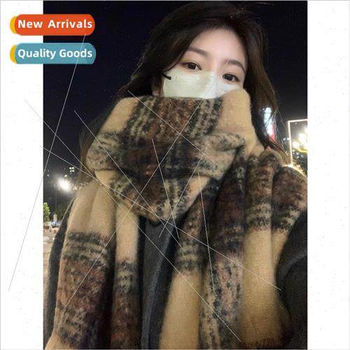 Retro Merade wind scarf female winter warm wild brown plaid