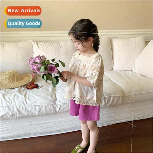 Summer childrens rustic court  square neck short-sleeved dol