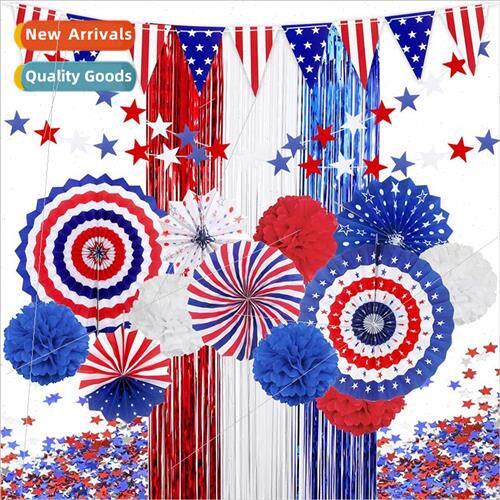 Independence Day Paper Fan Flower Set Star Pull Flower Red W