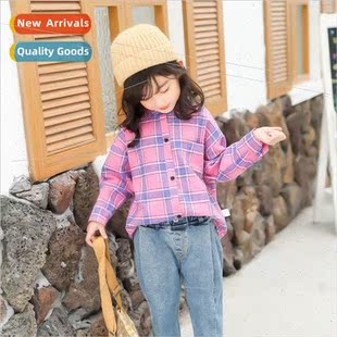long shir new girls plaid sleeved the Korean spring 2023