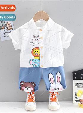 Childrens clothing boys baby cartoon shirt short-sleeved set