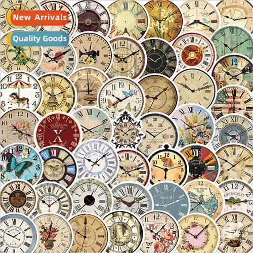 50pcs of retro nostalgia clock graffiti stickers decorative
