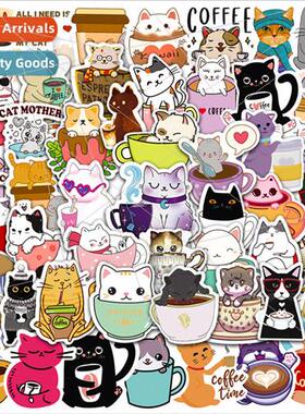 50 pcs Cat Coffee Doodle Stickers Bicycle Computer Laptop El