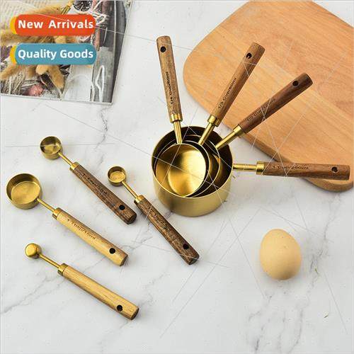 Acacia Wood Handle Stainless Steel Measuring Cups Measuring