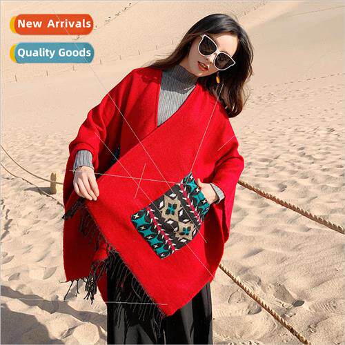 Scarf Women Winter Outer Split Faux Cashmere Shawl Thickened