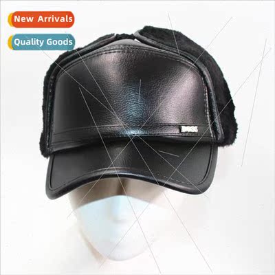 Middle-aged and elderly leather hat mens winter ear protecti