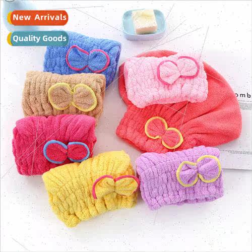 High density coral fleece hair drying cap Bow coral fleece p