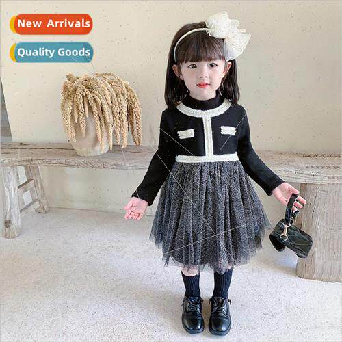 Girls little fragrant wind dress 2023 fall and winter new Ko