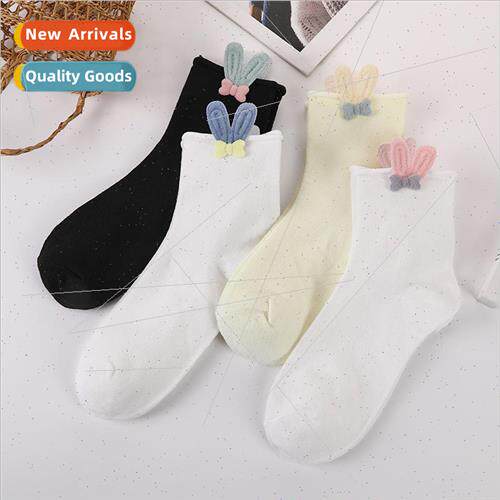 Autumn sweet and cute bow rabbit ear mid-calf socks solid co