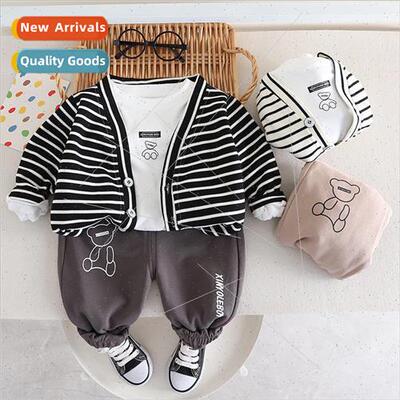2023 fall new striped cotton cardigan jacket children boys c