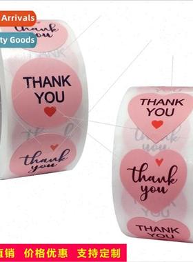 Rolls of pink heart-shaped love thank you stickers sticker l