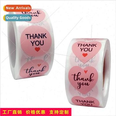 Rolls of pink heart-shaped love thank you stickers sticker l